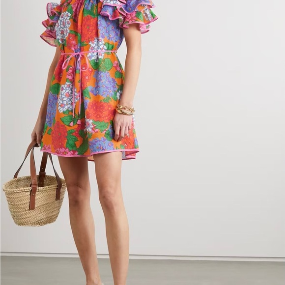 Zimmermann Orange and Pink Mini Sundress with Flutter Sleeves Sz 1 (XS) - Picture 1 of 5